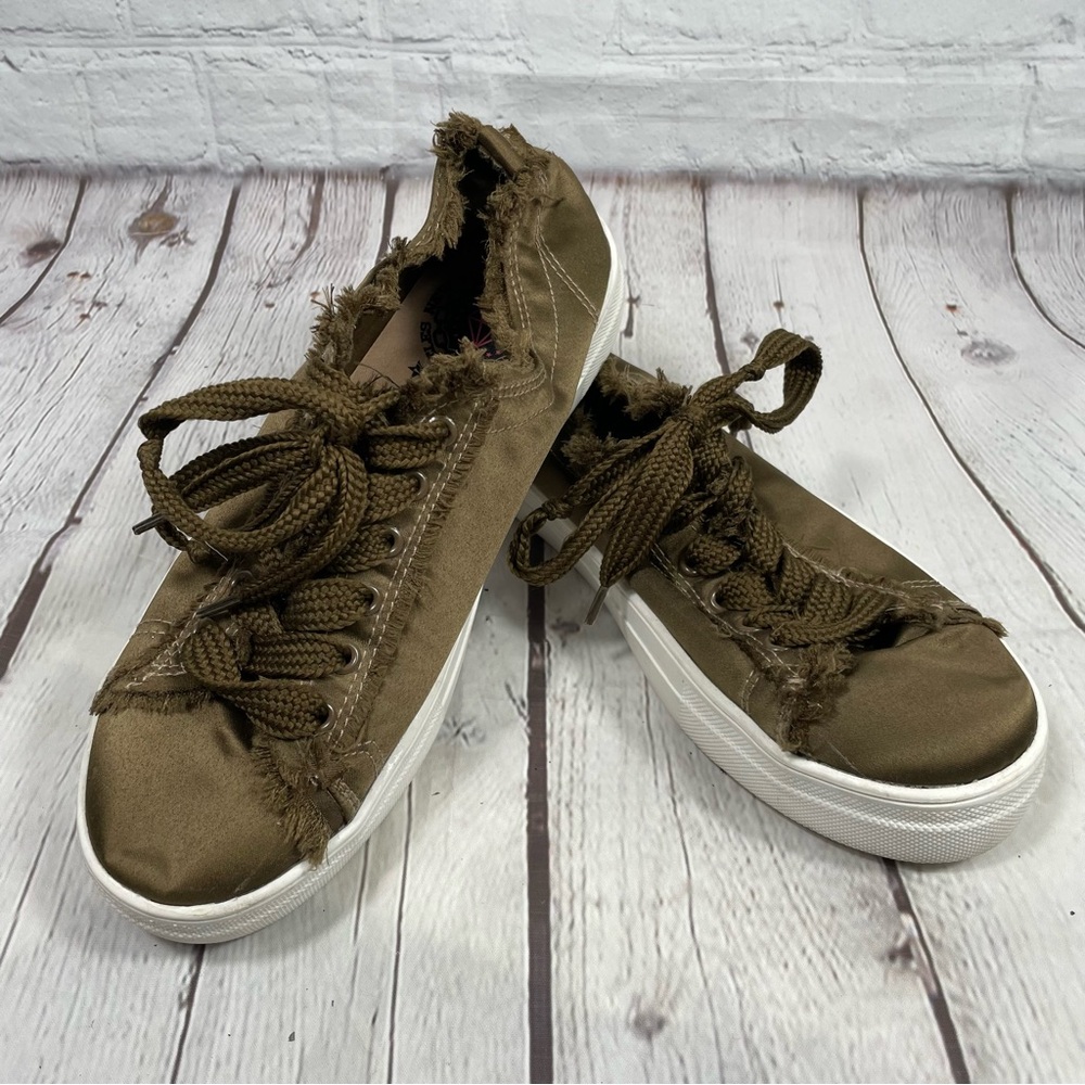 Rock & Candy Olive Green Satin Chunky Platform Sneakers Size 9